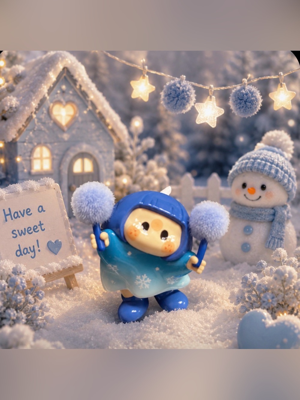 Blue Yoyo Figurine Pom Poms
